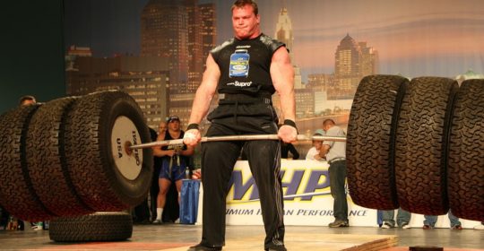 Derek Poundstone pulled 429 kg during the Hummer Tire Deadlift at the 2008 Arnold Strongman Classic